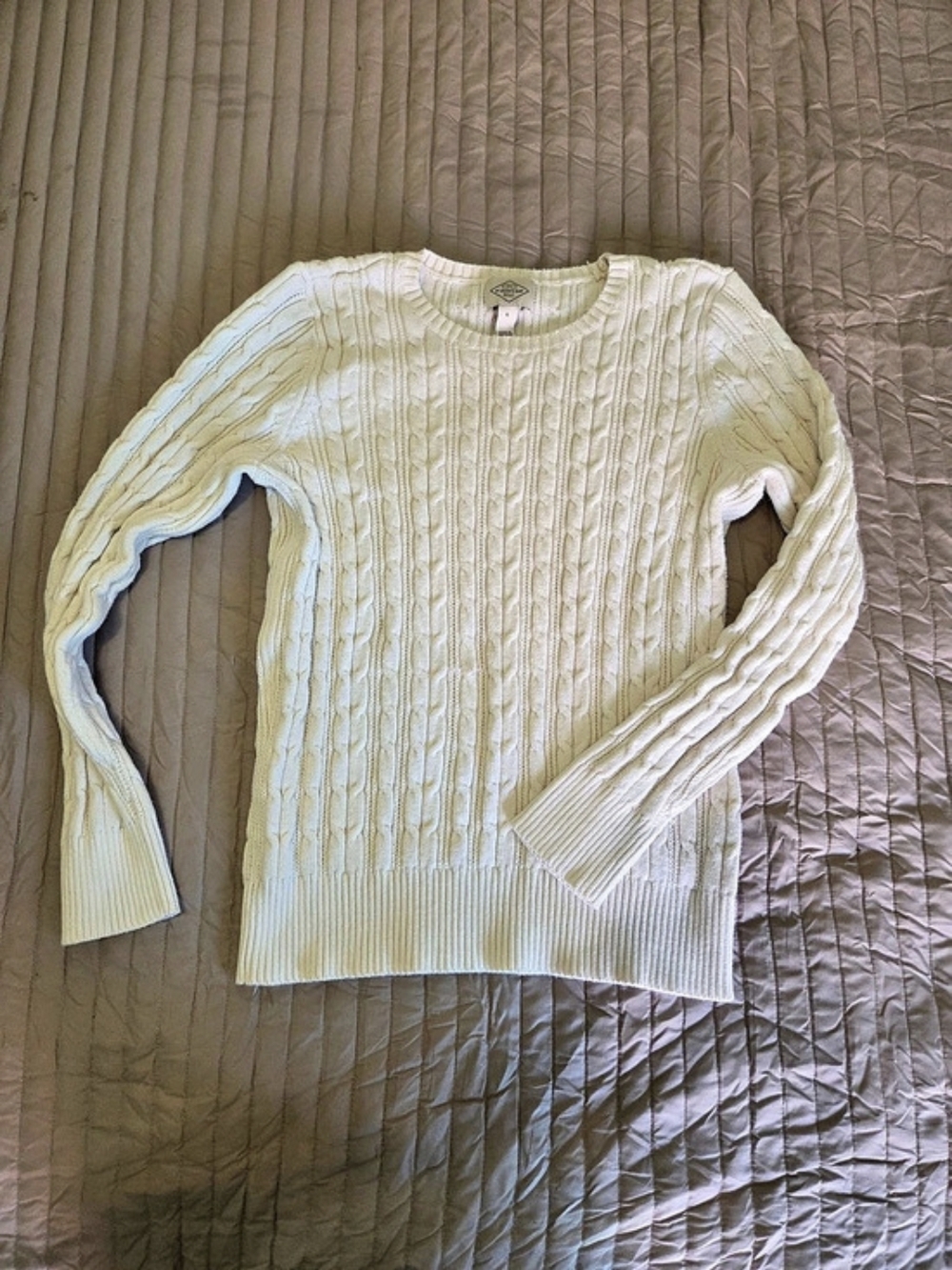St. John's Bay Classic Cable Knit Crewneck Pullover Sweater Cream Large